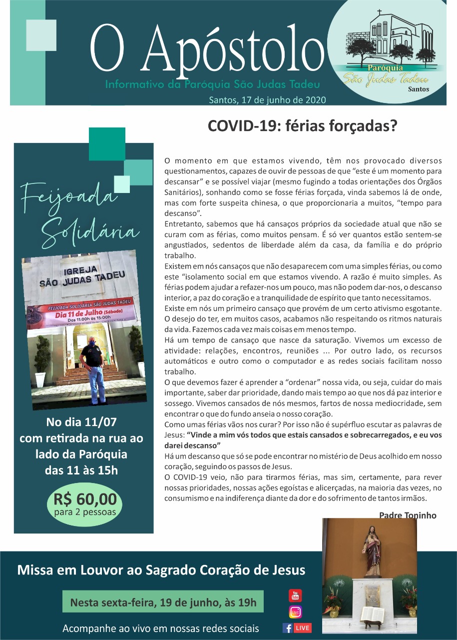 O APOSTOLO SAO JUDAS SANTOS 18 JUNHO 2020