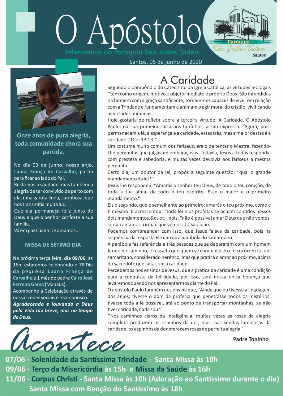 O Apostolo Paroquia Sao Judas 05 junho 2020